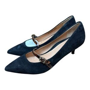 Vionic Black Suede Heels with Brown Strap